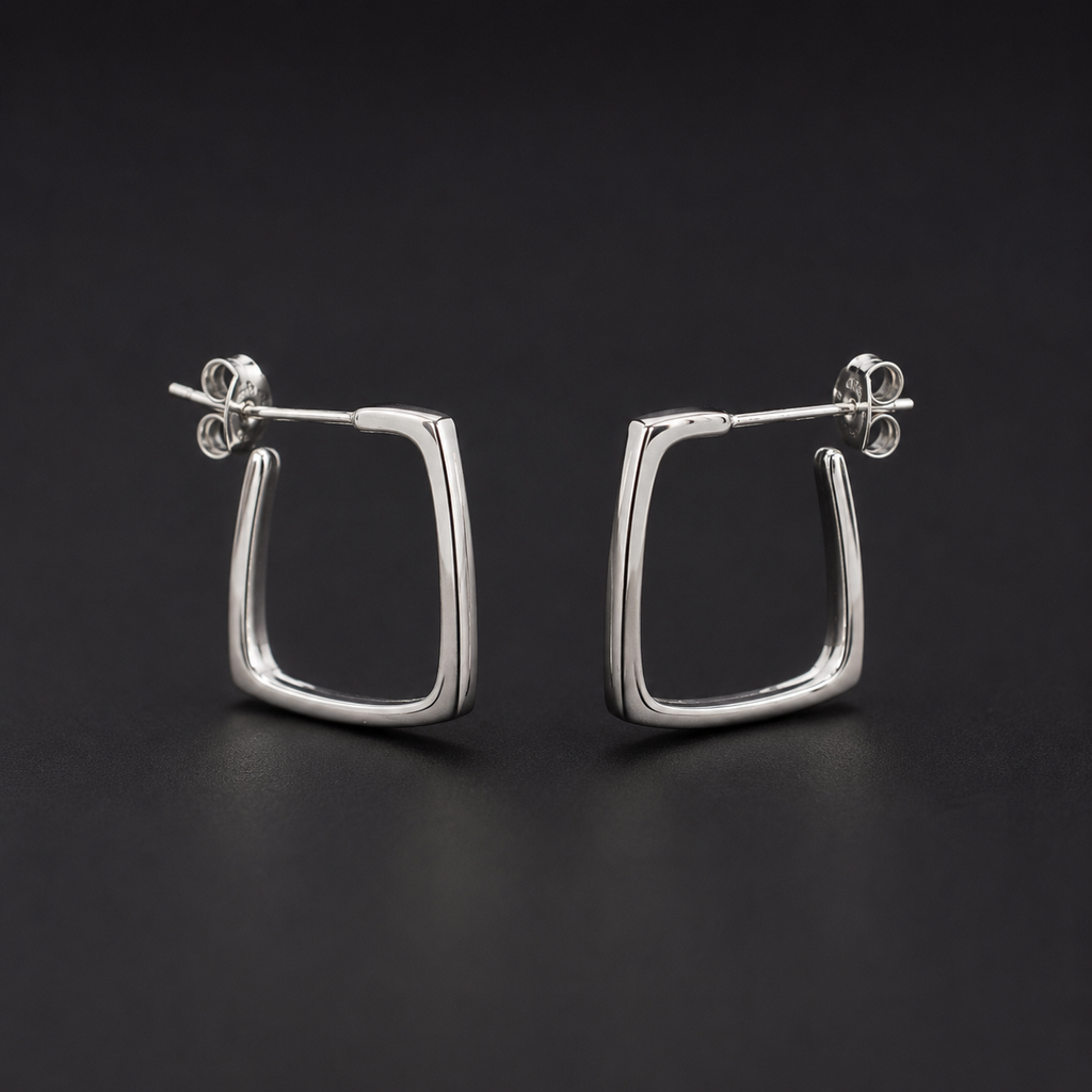 Silver Aura Square Hoops