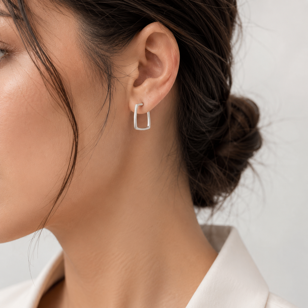 Silver Aura Square Hoops