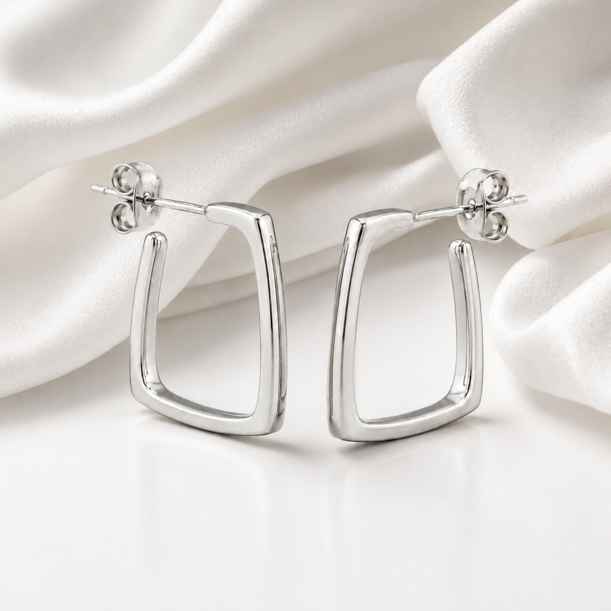 Silver Aura Square Hoops
