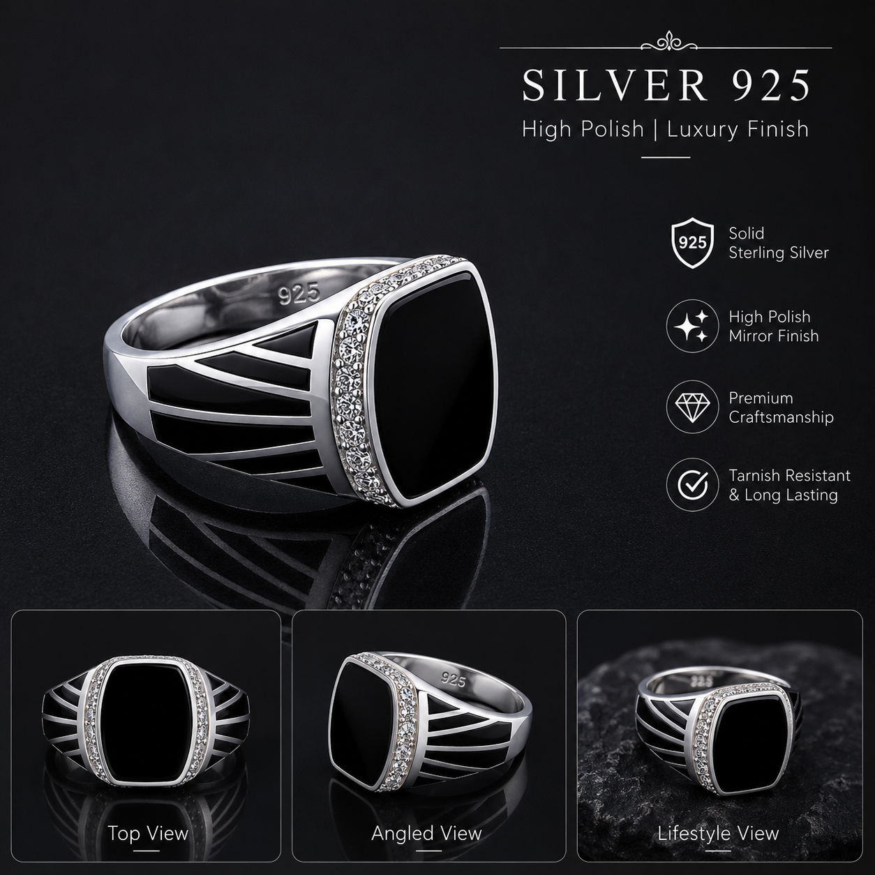 Midnight Sovereign 925 Sterling Silver Ring