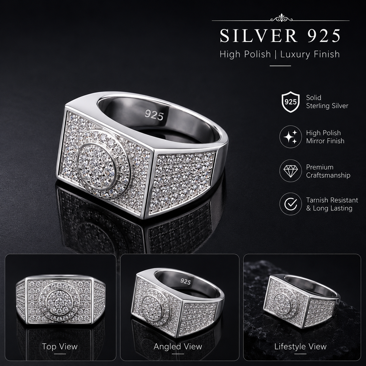 Diamond Sovereign 925 Sterling Silver Ring