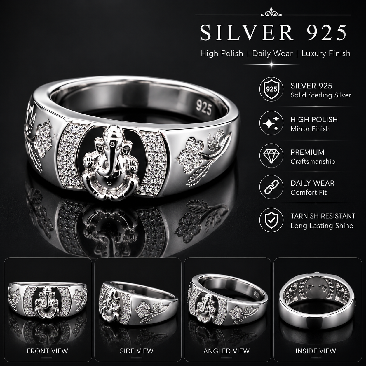 Lord Ganesha 925 Sterling Silver Ring